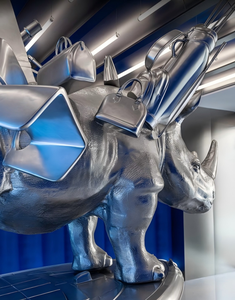 Escultura de rinoceronte metálica con juego de equipaje de viaje-Estatua de resina artística para decoración moderna de <span class=keywords><strong>cementerio</strong></span> de oficina interior - Product Image 3