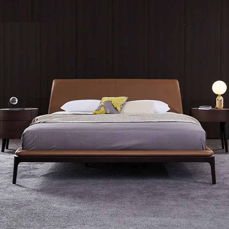 현대 미국식 브라운 색깔 직물 침대 침실을 위한 나무로 되는 구조 침대