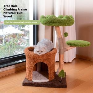 Massivholz <span class=keywords><strong>Cat</strong></span> <span class=keywords><strong>Tree</strong></span> & Scratcher Integrierte große <span class=keywords><strong>Cat</strong></span> House & Jumping Platform Spezielle <span class=keywords><strong>Cat</strong></span> Climbing Post mit Rahmen und Loch - Product Image 6
