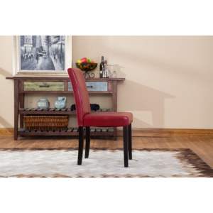 DB Urban Style Silla Parson acolchada de cuero sintético de madera maciza en rojo Juego de 2 para sala de estar - Product Image 4