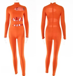 Combishort Sexy à manches longues pour femme, combinaison une pièce à fines caraco, vêtement actif, couleur unie, C14322, 2022 - Product Image 6