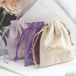 批发定制标志印花天鹅绒拉绳袋小白黑色香水饰品包装防尘麂皮材料 - Product Image 3