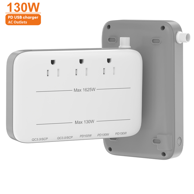 Hot Sale 130W 100W Extension GaN Charging Station Surge Protection USB Type-c  Charger Tower Power Strip Socket US Outlet Plug