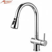 Robinet de cuisine extractible en acier inoxydable, montage sur plan, rotation à 360 degrés, cartouche en céramique, levier unique, finition chromée