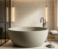Baignoire autoportante en pierre artificielle à finition mate, forme ronde, baignoire de luxe pour la maison, l'hôtel, la villa, la salle de bain