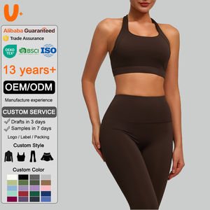 Ensemble de leggings et soutien-gorge de yoga grande taille sans coutures et sans pression – Imperméable, taille haute, en nylon et élasthanne, avec coussinets amovibles, extensible dans les 4 sens - Product Image 1