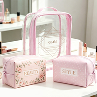 Juego de 3 Bolsas de Cosméticos Impermeables para Viaje, Bolsa de Aseo Transparente de PVC, TPU y Cuero, Bolsa de Maquillaje, Aprobada por la TSA para Estadios