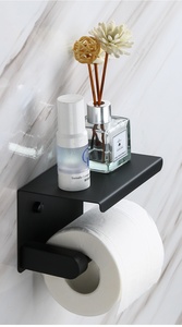 Porte-<span class=keywords><strong>papier</strong></span> <span class=keywords><strong>toilette</strong></span> YOTO noir mat <span class=keywords><strong>avec</strong></span> tablette pour téléphone et <span class=keywords><strong>support</strong></span> pour vase, étagère de salle de bain en acier inoxydable antirouille - Product Image 3