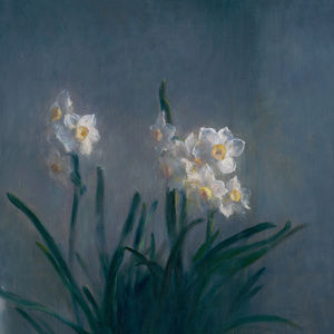 Peinture à l'huile sur toile impressionniste, art mural floral, peint à la main, écologique, narcisse et chat noir pour entrée, chambre à coucher - Product Image 2