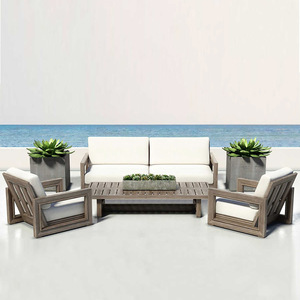 Juego de Sofás de Teca Sólida para Exteriores Kosta & <span class=keywords><strong>Navarro</strong></span>, Acabado Cepillado Vintage, Cojines Impermeables, Muebles de Ocio para Patio, Terraza o Villa - Product Image 4