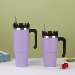 Mug de voyage isotherme sous vide 20oz 30oz avec poignée, couvercle, paille et base antidérapante pour boissons chaudes et froides - Product Image 6