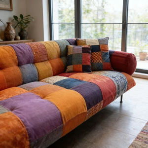 Sofá de Terciopelo Vintage de Alta Calidad con Diseño de Patchwork - Sofá de Dos Plazas Extra Grande y Colorido con <span class=keywords><strong>Brazos</strong></span> Acolchados para Sala de Estar u Hotel - Product Image 5