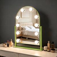 Manufacturer LED Arch Metal+Glass Freestanding Home Use Cosmetic Display Screen Lighted Magnifying Touch Switch Mirror