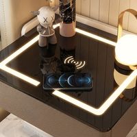 Lampes de Chevet Modernes Multifonctionnelles en Bois et Marbre avec Station de Recharge Intégrée – Meuble Intelligent pour Chambre à Coucher