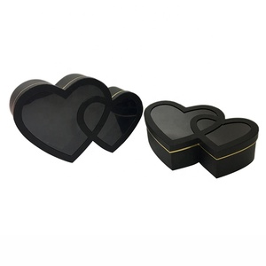 Chengruo 2 Piece Box Double love Box Heart Packaging Paper Box With Transparent Window for Flower Gift Mom <strong>Valentine</strong> <strong>Chocolate</strong> - Product Image 2