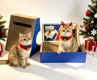 Maison à gratter pour chat en forme de L transformable en carton, jouet interactif avec balle roulante, fournitures pour animaux de compagnie pour les fêtes de Noël