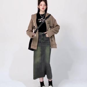 กระโปรงยีนส์ผู้หญิงทรงเอวสูงผ่าข้าง รุ่นใหม่สำหรับฤดูใบไม้ผลิ ช่วยพรางหุ่นให้ดูเพรียวบาง กระโปรงยาวทรงเอ - Product Image 5