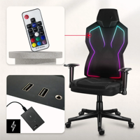 Chaise de jeu LED E-sports haut de gamme entièrement noire en cuir souple et maille, avec rétroéclairage LED RGB, vente en gros à prix abordable
