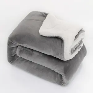 Vente en gros, flanelle, peluche douce, vison épais, chaud, Sherpa, molleton de corail gris, couverture chaude et confortable pour l'hiver