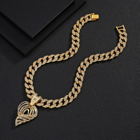 Kalung Rantai Cuban Hip Hop Lapis Emas Perak dari Paduan Seng dengan Liontin Hati Besar, Gaya Kristen, untuk Grosir