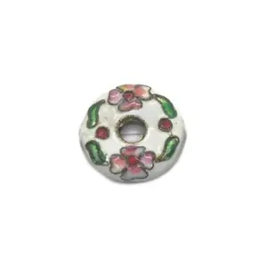 Wholesale 20mm floral design cloisonne donut loose beads for diy jewelry making