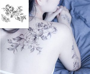 Pegatinas de Tatuajes de Flores y Animales en Blanco y Negro al por Mayor para Hombres y Mujeres, Tatuaje de Simulación Impermeable para el Pecho y la Parte Superior del Cuerpo - Product Image 2