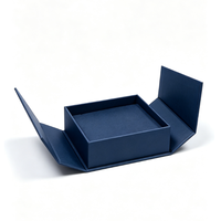 Boîte rigide en carton magnétique à double porte pliante bleu marine de luxe pour ensemble de bijoux et colliers