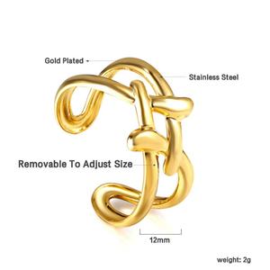 Wholesale 18K Gold Plated Personality Stainless Steel Simple Fashion Jewelry <b>Ring</b> Girls Line Adjustable <b>Open</b> <b>Rings</b> for Women - Product Image 2