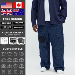 KingSen Men's Mesh Patchwork Lightweight Denim Cargo Pants Loose Baggy Streetwear <b>Jeans</b> Multi-Pocket Workwear Wide Leg Trousers - Product Image 2