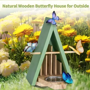 Green Paint Handmade Butterfly House Butterfly Feeder For Outdoors Wooden Butterfly Houses