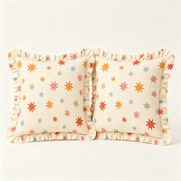 Housse de coussin décorative à volants en coton 100% avec imprimé étoiles colorées pour canapé et salon, vente en gros