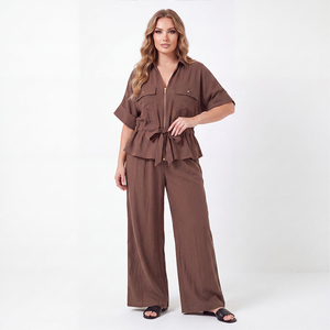Conjuntos <span class=keywords><strong>de</strong></span> Lino <span class=keywords><strong>de</strong></span> Tallas Grandes para Mujer, Trajes <span class=keywords><strong>de</strong></span> 2 Piezas con Pantalones <span class=keywords><strong>de</strong></span> Pierna Ancha y Cintura Ajustable, Traje <span class=keywords><strong>de</strong></span> Lino a Juego - Product Image 3