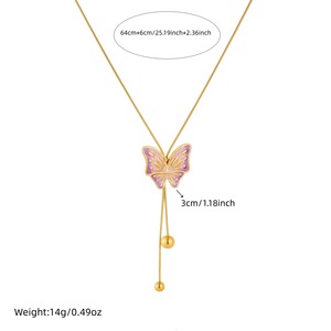 Butterfly Gold Plated Necklace Gradient Purple Pink Tassel Clavicle Chain Daily Wear Gift Jewelry N3993 - Product Image 4