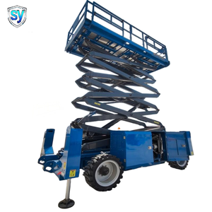 Plateforme de travail élévatrice <span class=keywords><strong>mobile</strong></span> à ciseaux tout-terrain, alimentée au diesel/à batterie, hauteur de travail 22 m, certifiée CE pour ponts - Product Image 2