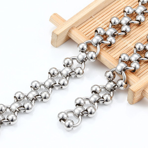 Chaîne en acier inoxydable à maillons en O superposés de 14 mm de large avec des maillons à billes rondes |   Bobine pour la fabrication de bijoux et de sacs - Product Image 2