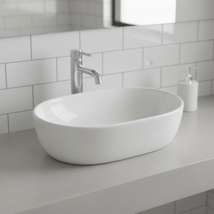 Vasque intégrée en céramique moderne et simple à poser sur comptoir, idéale pour petits appartements et hôtels, lavabo artistique pour salle de bain - Product Image 1