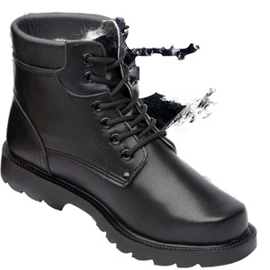 Bottes d'hiver pour hommes en cuir à talon moyen imperméables pour l'extérieur couleur unie à lacets avant style Martin - Product Image 1