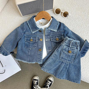 ベビー服秋春ブルーレトロカラー長袖カウボーイコート子供用折りたたみスカートベビー服秋春ブルー<span class=keywords><strong>Re</strong></span> - Product Image 3