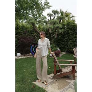 Camisa de Botones a Rayas Verdes para Mujer, Blusa Informal de Popelina, Estilo Sencillo para Uso Diario - Product Image 5