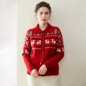 Cardigan en cachemire pour femme, collection hiver, vente en gros, usine, mélange de laine jacquard, manteau tricoté, fermeture éclair, col montant épais, pull en cachemire - Product Image 2