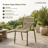 Fauteuil de salle à manger d'extérieur en corde tressée pour jardin et café, chaise de patio résistante aux intempéries avec structure en aluminium – Vente en gros