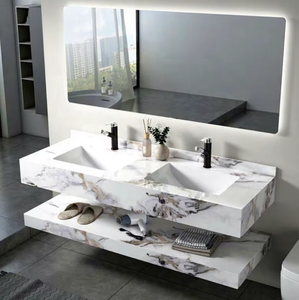 Lavabo Doble de Lujo 50-58 con Acabado Brillante de Piedra Sinterizada, Diseño Moderno Rústico, Resistente al Agua para Exteriores, Hogar, <span class=keywords><strong>Bar</strong></span> y Baño - Product Image 1