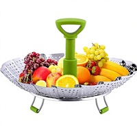 Panier vapeur réglable en acier inoxydable, panier vapeur pliable avec poignée en silicone pour la cuisson