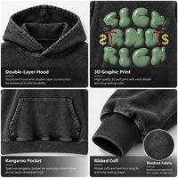 Sweat-shirt à capuche surdimensionné vintage délavé avec impression graphique 3D en relief et poche kangourou