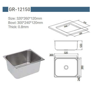 Évier de cuisine à cuve unique GR-12150 pour camping-cars et yachts, 320*260*120mm, acier inoxydable, forme carrée avec deux trous - Product Image 2
