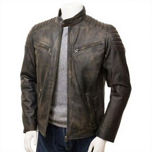 Chaqueta de Cuero Marrón Auténtico para Hombre, Corte Ajustado, Estilo Motero, Cafe Racer, de Piel Vacuna, con Hombreras Acolchadas, Vintage, Clásica y Personalizada - Product Image 1