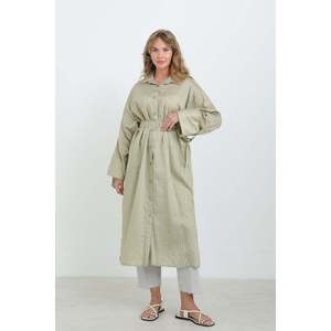 เสื้อทูนิคผู้หญิงลายทางมีเข็มขัด-10701TUN - สีเขียวอัลมอนด์ - Product Image 1