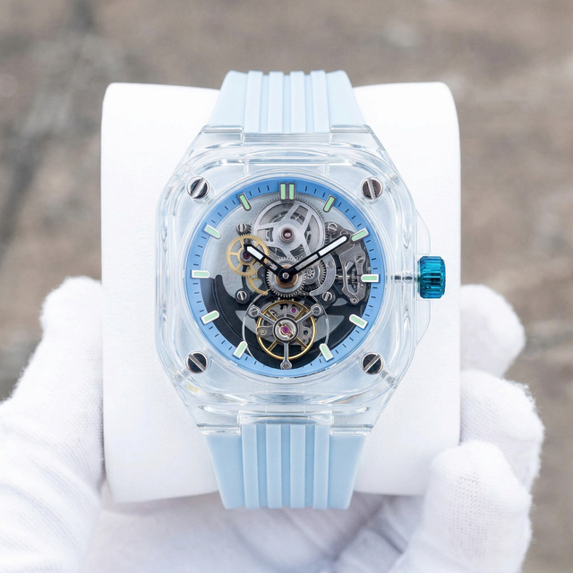 OEM ODM Custom Logo High end Unique Luxury Skeleton Mechanical Automatic Transparency Square Watch for Men Wholesale Supplier