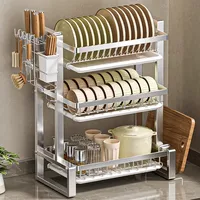 Étagère de rangement pour vaisselle multifonctionnelle, portable, moderne, réglable, en acier inoxydable, résistante à la moisissure, à trois niveaux