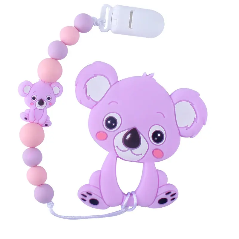Grosir kustom Keamanan 2 buah bayi silikon Teether dengan klip Teether manik-manik Anti-drop Koala bentuk kartun klip dot